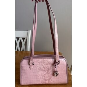 Y2K Brighton Pink Croco Embossed Leather Shoulder Bag Heart Charm Floral Lining
